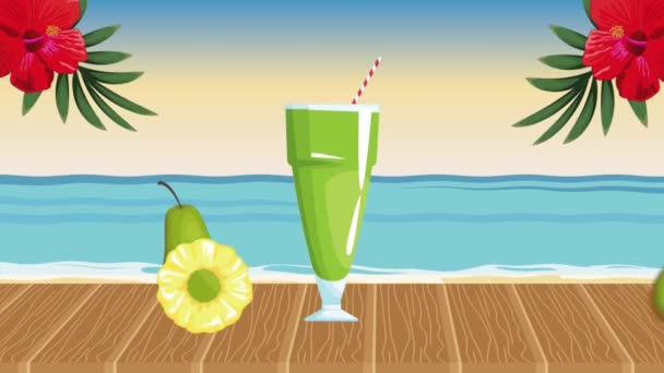 letni krajobraz plaży z sokiem gruszkowym, animacja wideo 4k - Materiał filmowy, wideo