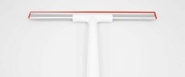 Squeegee with red silicone tip used as cleaning equipment, isolated on white background - Fotoğraf, Görsel
