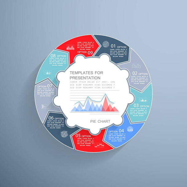 Pie chart for business presentation in 9 steps or processes - Vector, imagen