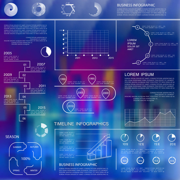 Business data visualization elements with blurred background - Vektor, obrázek