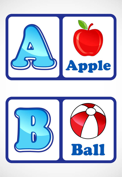 Abecední kartičky pro děti. Vzdělávací předškolní vzdělávání ABC karta s prvkem. - Vektor, obrázek
