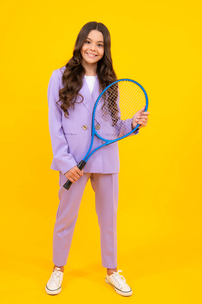Fashion and sport concept. Teenager child with tennis racquet. Kids fitness - Foto, Bild