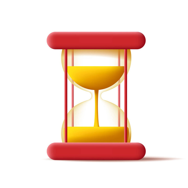 3d digital icon of sand clock, transparent glass. Vector illustration - Vektör, Görsel