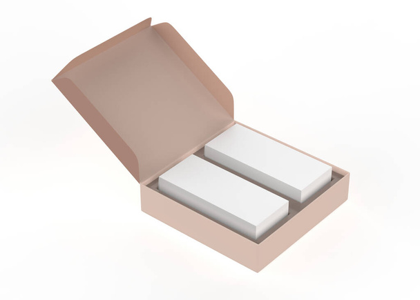Box mit Tee-Boxen-Mockup isoliert auf weißem Hintergrund. 3D-Illustration - Foto, Bild