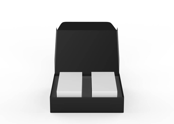 Коробка с чайными коробками, смонтированная на белом фоне. 3d иллюстрация - Фото, изображение