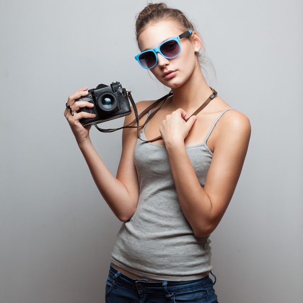 女性写真家の肖像画 - 写真・画像