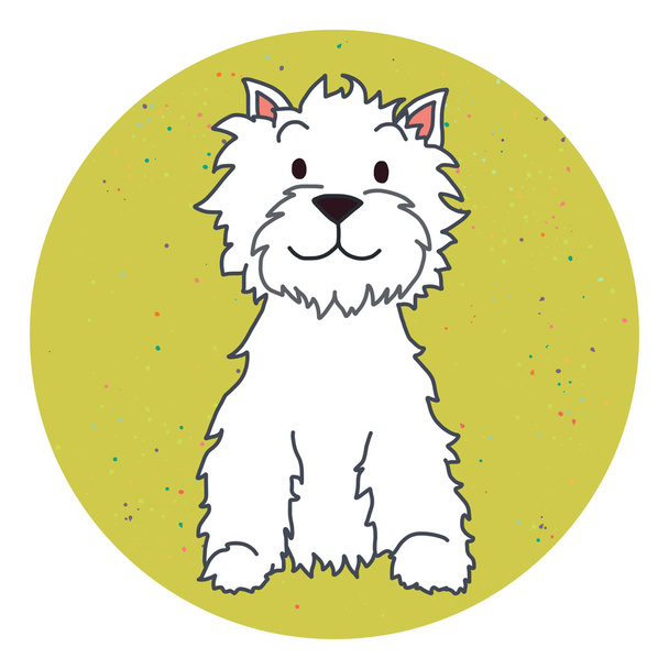 Perro de dibujos animados blanco en círculo verde
 - Vector, imagen