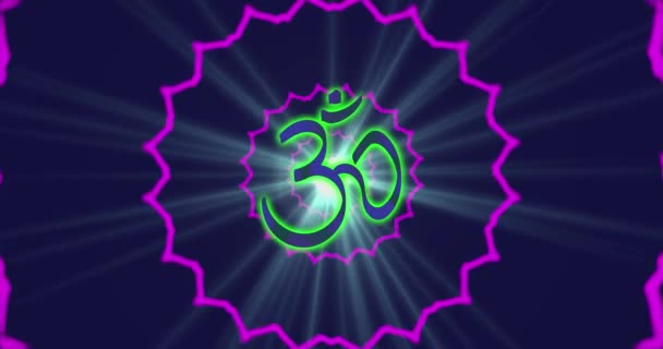 Looped animation of enlightenment with multi-colored energy of chakra aura fields forming divergent patterns of the symbolic lotus and the Indian sign OM. Video for VJing. High quality 4k footage - Materiał filmowy, wideo