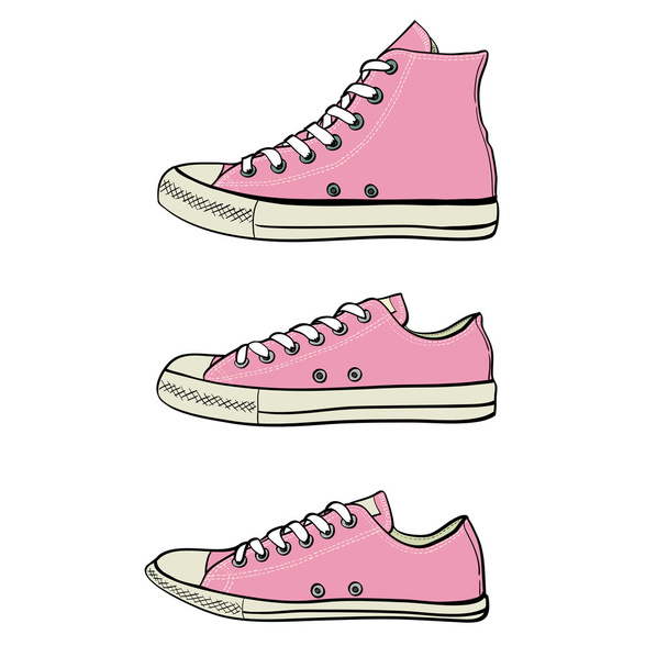 Alacsony, karcsú és magas rózsaszín cipők - Vektor, kép