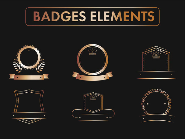 Set Of Copper Badge Or Label Elements On Black Background. - Vetor, Imagem