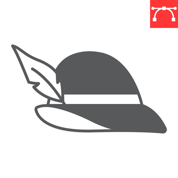 Tyrolean hat glyph icon, beverage and oktoberfest hat, germany hat vector icon, vector graphics, editable stroke solid sign, eps 10. - Vecteur, image