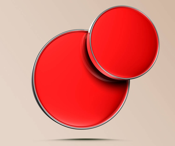 Red circle billboard 3D illustrati on light cream background have work path. - Foto, Imagen