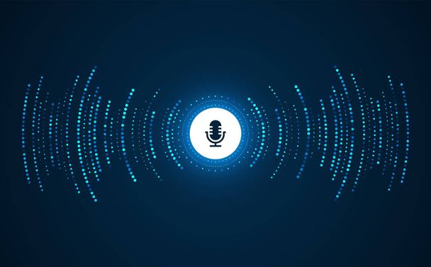 Podcast concept. Microphone with voice recording wave. Future technology - Vettoriali, immagini