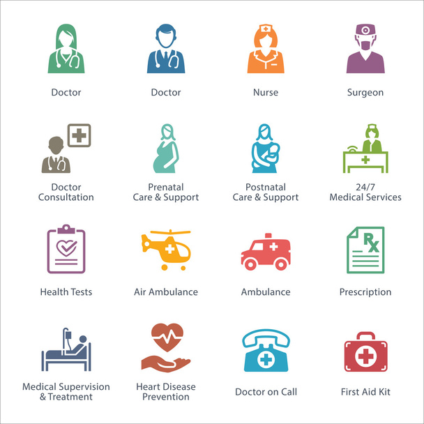Conjunto de iconos médicos y de atención médica de color 1 - Servicios
 - Vector, Imagen
