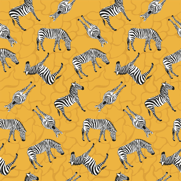 Semaless pattern with zebra. Yellow background. - Vector, imagen