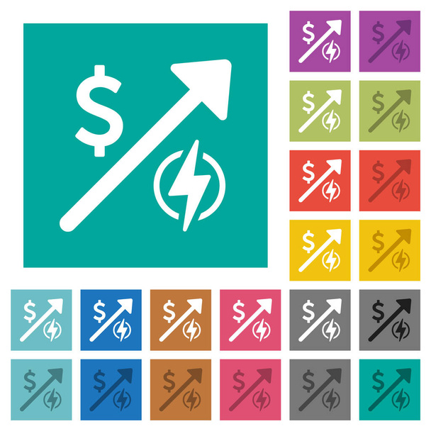 Rising electricity energy american Dollar prices multi colored flat icons on plain square backgrounds. Included white and darker icon variations for hover or active effects. - Vettoriali, immagini