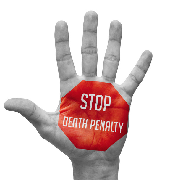 Σταματήσει την θανατική ποινή σημάδι ζωγραφισμένο, ανοιχτό χέρι σηκωμένο. - Φωτογραφία, εικόνα