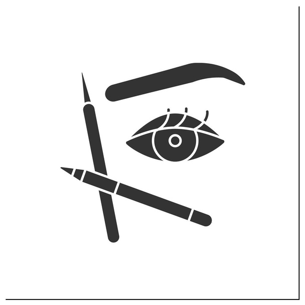  Eye makeup glyph icon. Eyebrow pencil for correct brow, mascara for making lashes longer and volume. Makeup concept. Filled flat sign. Isolated silhouette vector illustration - Vektör, Görsel