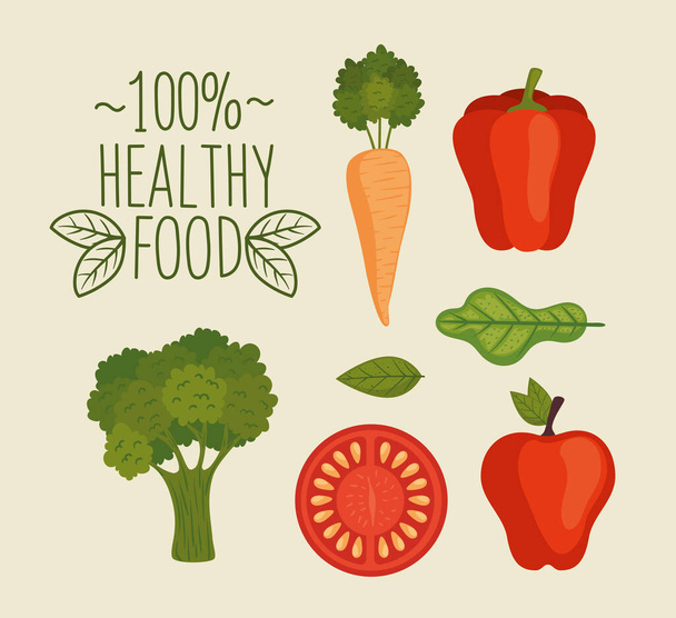 terveellinen ruoka kirjaimet ja kasvisruoka juliste - Vektori, kuva