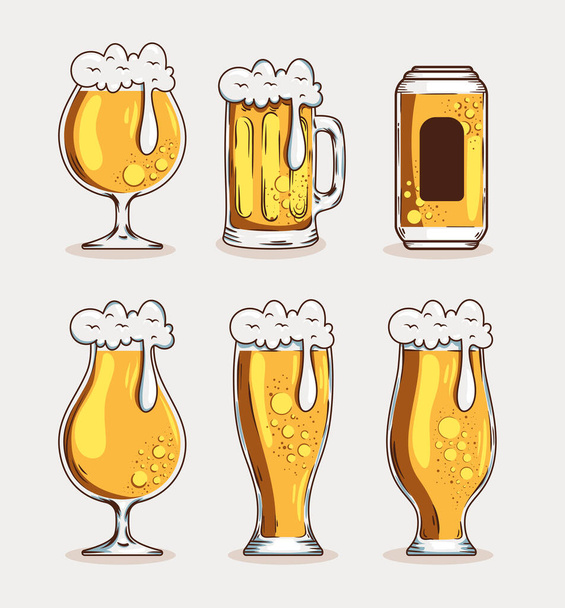 sei birre bevande set icone - Vettoriali, immagini