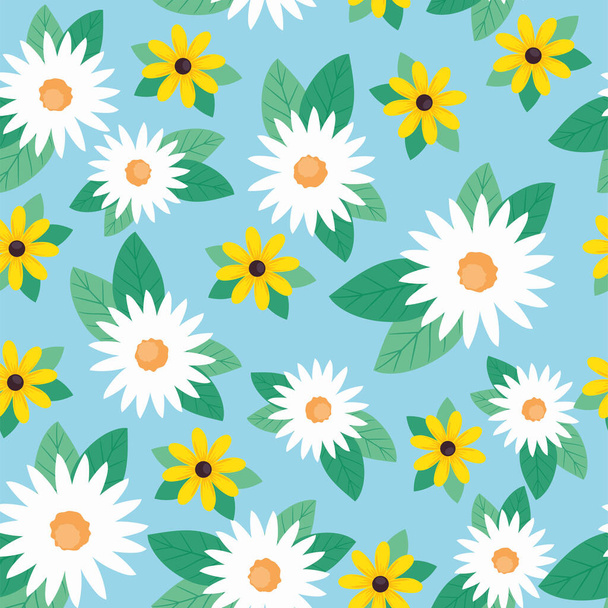 weiße und gelbe Blumen nahtlose Muster Hintergrund - Vektor, Bild
