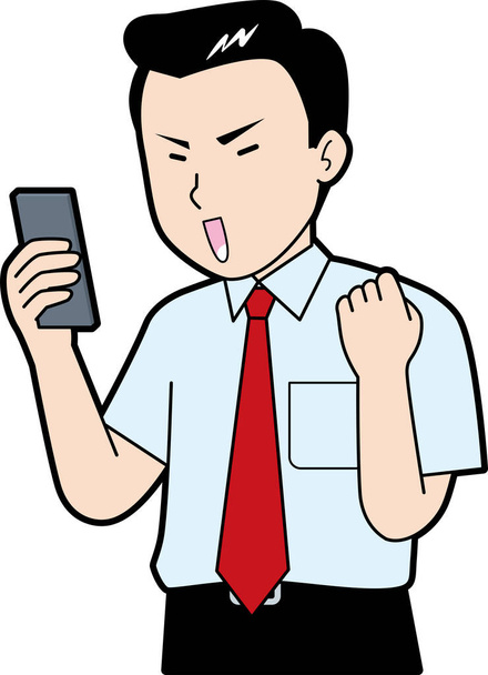 Male businessman who guts poses on a smartphone - ベクター画像