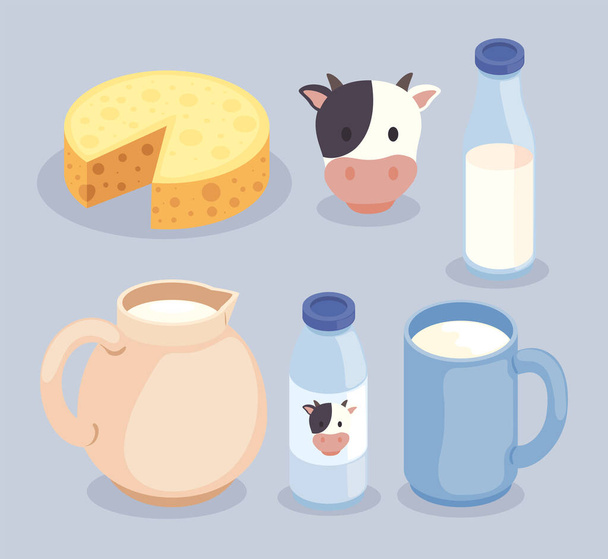 dairy six products isometric icons - Vettoriali, immagini