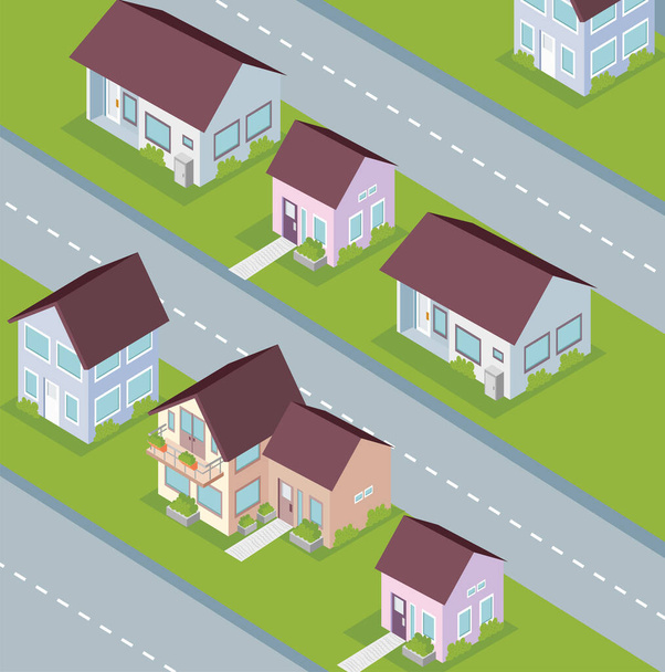 houses isometric city urban scene - Vector, Imagen