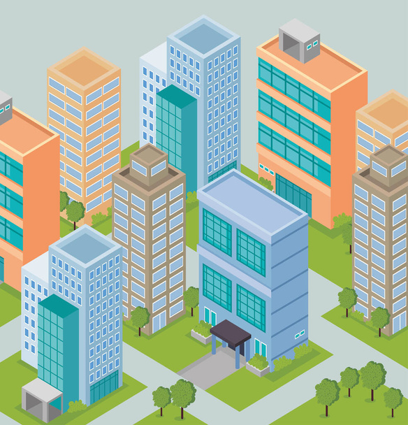 buildings isometric city urban scene - Vector, Image