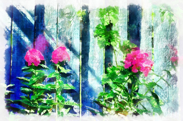 Watercolor painting of blooming flowers. Modern digital art, imitation of hand painted with aquarells dye - Photo, Image