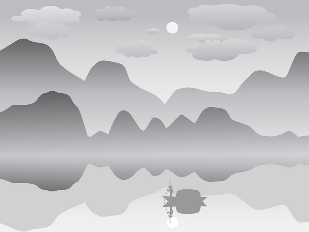 Mist mountain reflecting in  lake - Vetor, Imagem
