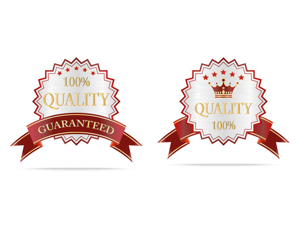 Luxury gold and silver quality shields label on white background - Vector, imagen