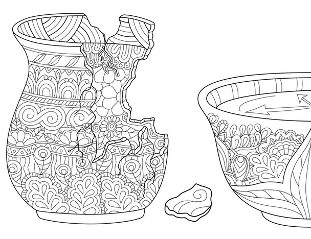 jar pottery black and white coloring book outline vector illustration - Vector, imagen