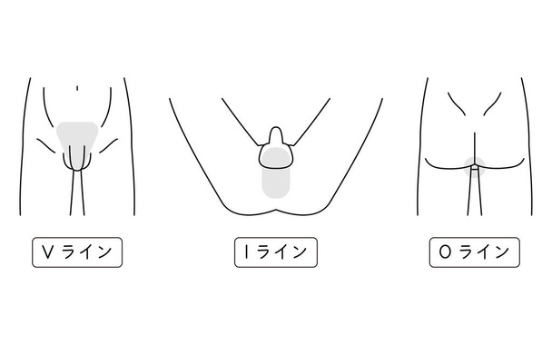 Men's hair removal, V-line, I-line, O-line set, naked body - Translation: V-line, I-line, O-line - Vector, Image