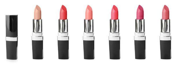 Set of beautiful lipsticks on white background - Foto, Imagem