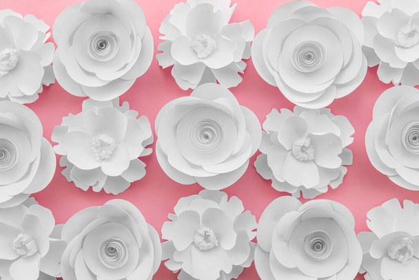 Paper flowers on pink background - Photo, Image