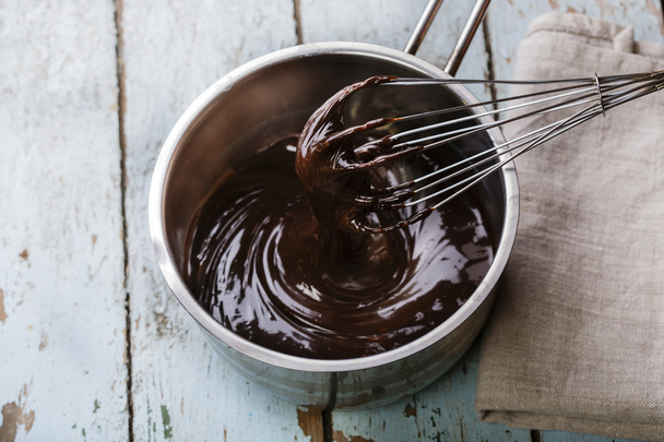 Liquid chocolate in a pan - Fotoğraf, Görsel
