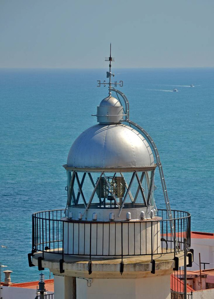 The top of the Lighthouse of Peniscola against blue sea background - Foto, Imagen