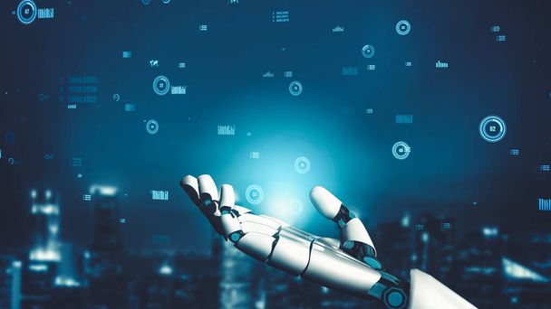 Robot futuriste intelligence artificielle développement technologique révolutionnaire de l'IA et concept d'apprentissage automatique. Global robotic bionic science research for future of human life. Graphique de rendu 3D. - Photo, image