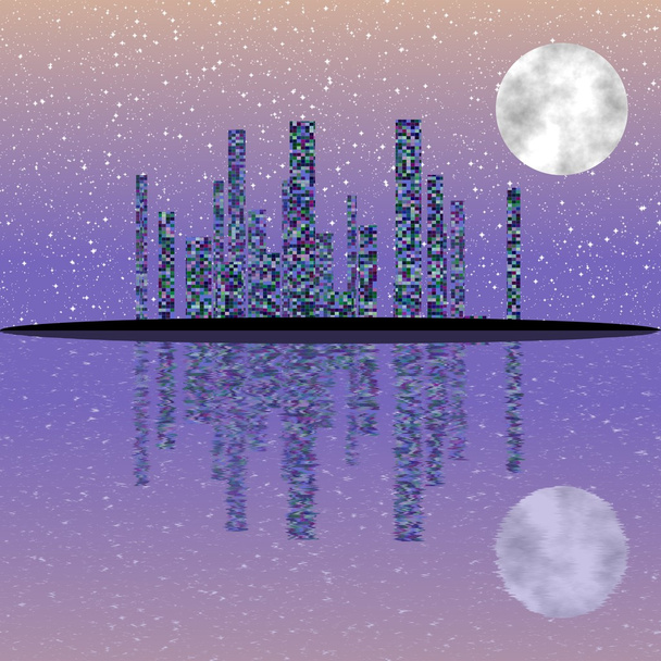 Night cityscape illustration with buildings on island - Photo, Image