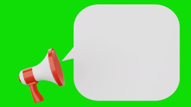 Seamless looping red and white megaphone announcing white empty blank space message balloon on green chroma key background. Business and marketing concept. 3D illustration rendering - Video