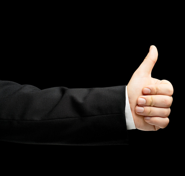 Caucasian male hand in a business suit isolated - Foto, Imagen