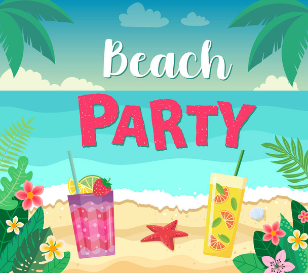tropical look. holiday in an exotic country. summer sale banner. palm trees, beach, plants. vector illustration - Vetor, Imagem