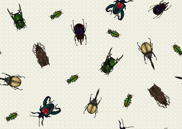 Set of insects: beetles, butterflies, moths, dragonflies. Etymologists set. Seamless pattern, background. Vector illustration. In realistic style. - ベクター画像