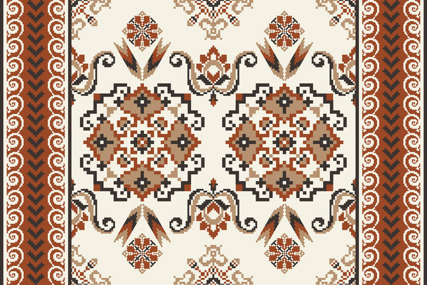 Beautiful brown floral seamless pattern on white background.Aztec style,traditional,vector illustration.design for texture,fabric,clothing,wrapping,decoration,carpet.knitted embroidery.boho style. - Vector, Imagen