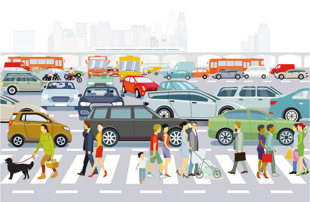 Cars on the road crossing, illustration - Vector, Image