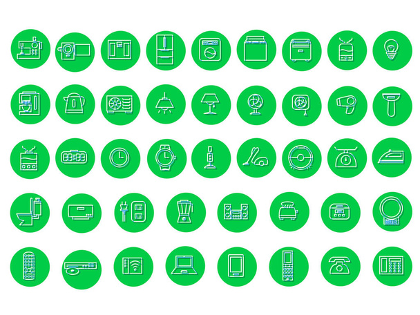 Relief style home appliances daily necessities icon set (green) - Vektor, Bild