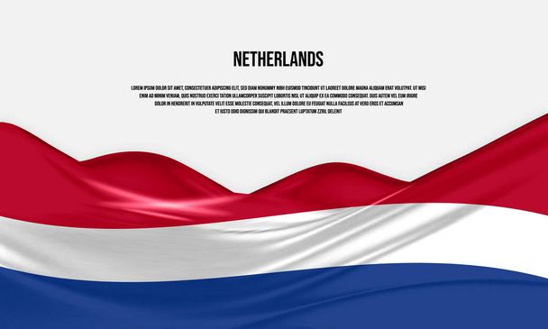 Netherlands flag design. Waving Netherlands flag made of satin or silk fabric. Vector Illustration. - Vektor, kép