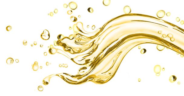 Gold splash of liquid , splash oil illustration, abstract swirl background, isolated 3d rendering - Foto, imagen