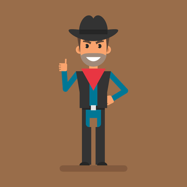 Cowboy robber showing thumbs up and smiling. Flat people. Vector Illustration - Vektori, kuva